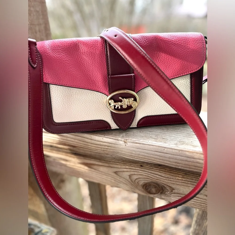 Coach Georgie Color-Block Chalk/Confetti Pink Pebbled Leather Crossbody Bag